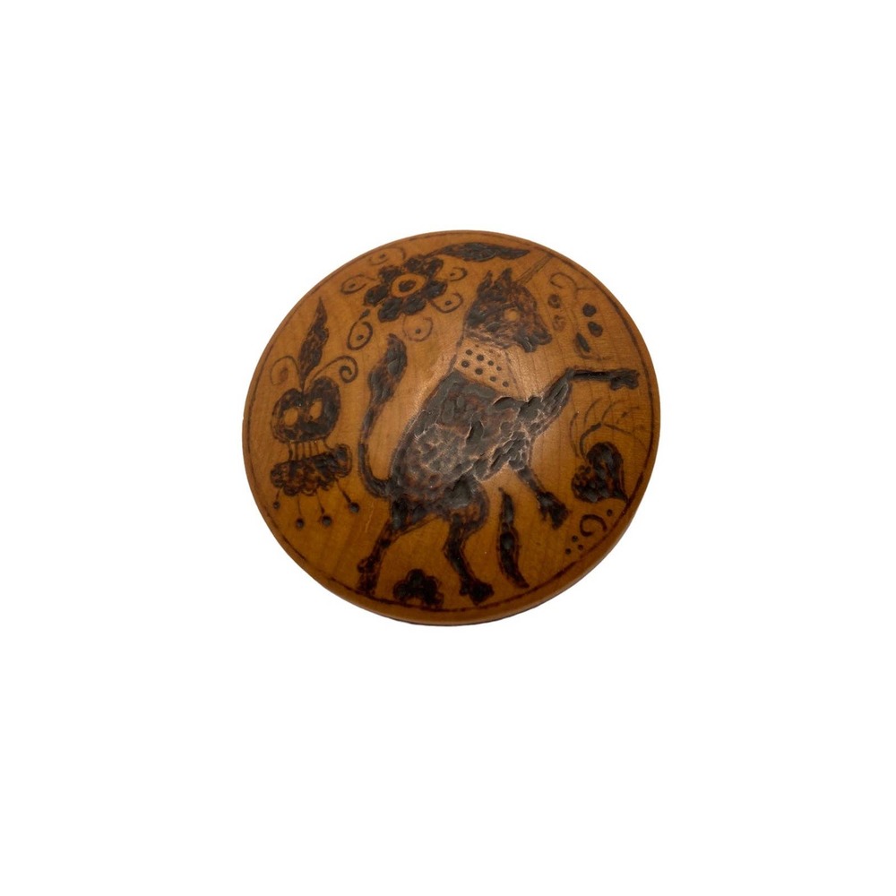 Vintage Rare Folk Art Irvin Herbein Pyrographic Art‎ Brooch